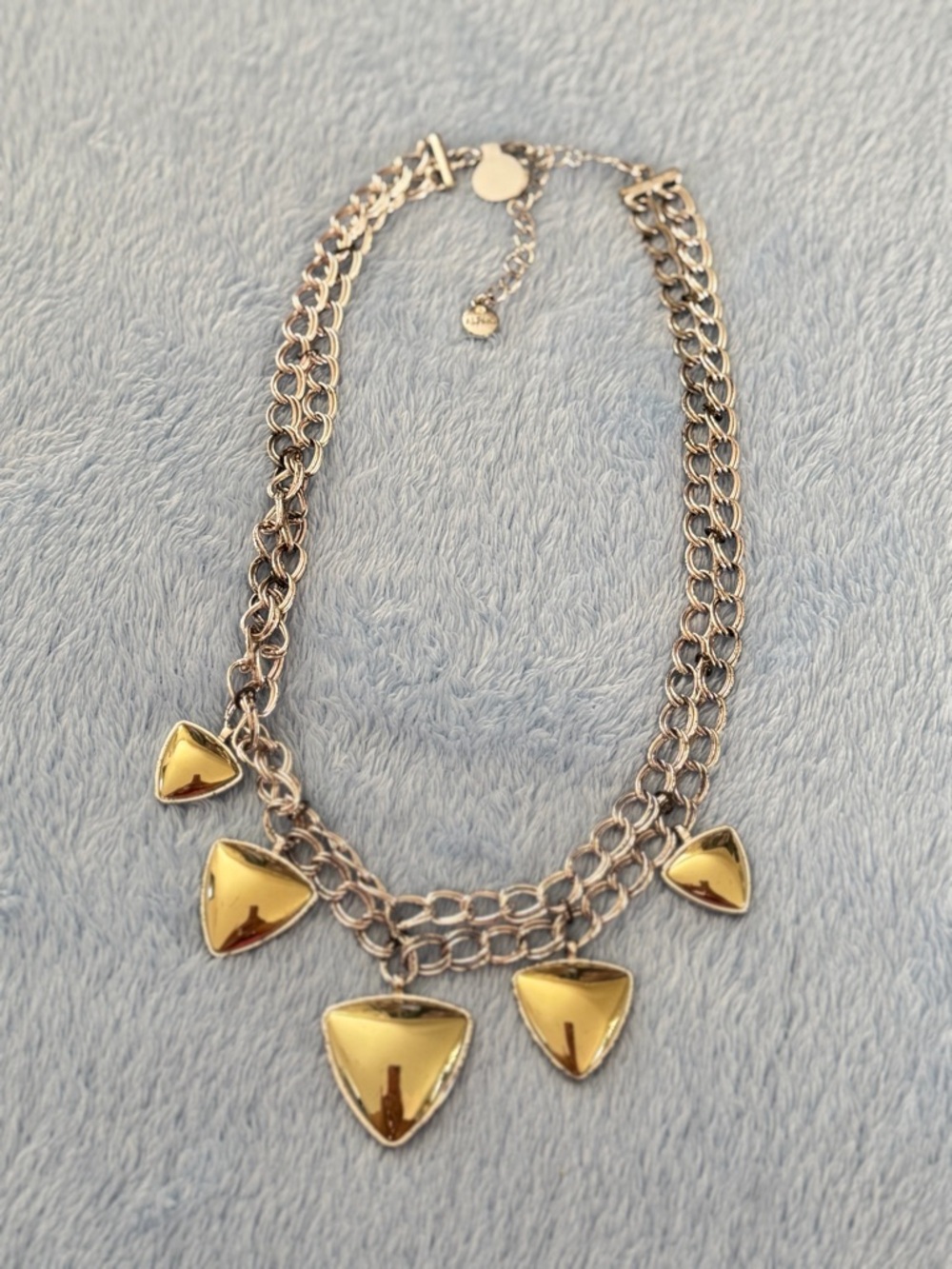 Gold Accent Double-Chain Necklace with Triangle Charms